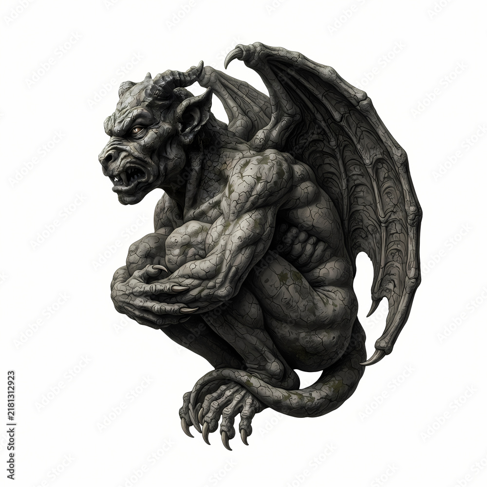 Fototapeta premium Crouching stone gargoyle tattoo design