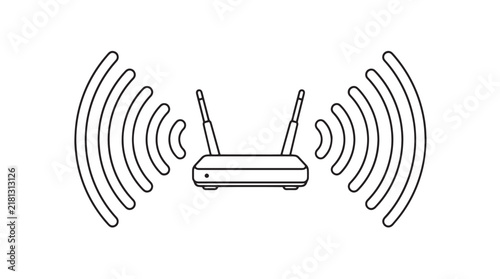 Cuadro en lienzo Minimalist wireless router icon, black line art wifi modem with antennas, digita