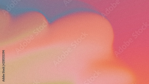 Abstract pink background with clouds and fluid grainy gradient. Peach, green, red, orange, beige, purple colors	
