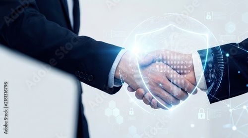 Plakat w ramie Handshake Secure Par, creative metaphor, idea, challenge and problem solving concept.