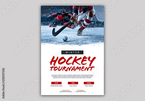 Editable Winter Hockey Tournament Flyer Template Design in Players Action in Ice Rink.
