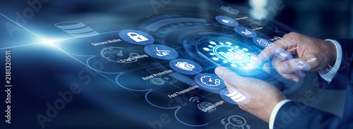 Cuadro en lienzo Crypto investor trading tokens on a mobile phone for Decentralized Finance across a financial world map, analyzing blockchain ledgers on a Virtual screen ensuring profitable smart contracts