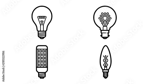 Cuadro en lienzo Modern Light Bulb Shapes Vector Collection with Globe LED Candle and Classic Lam