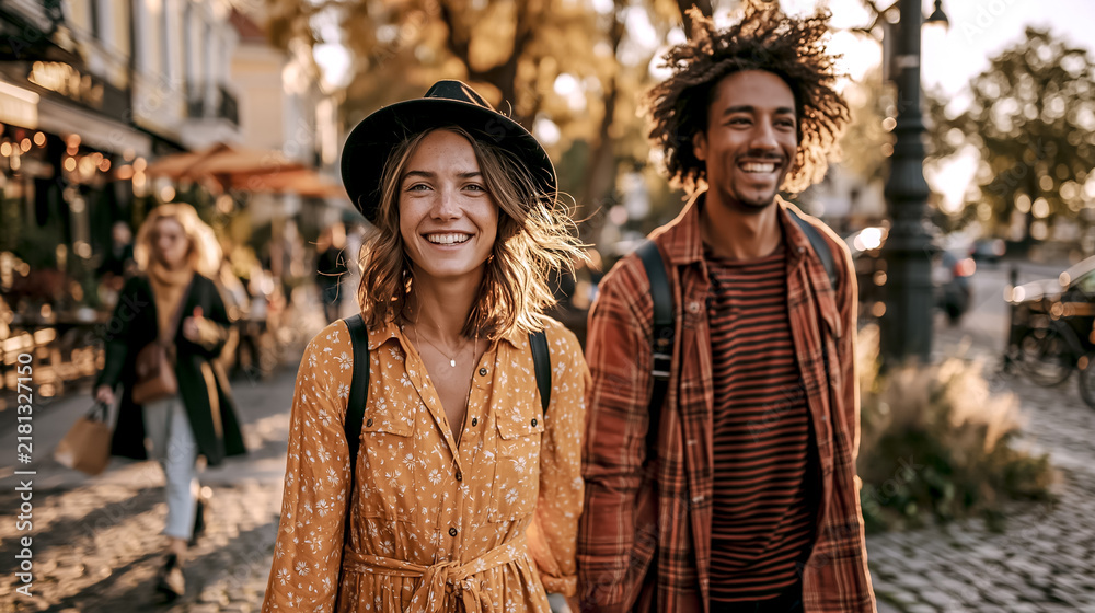 Fototapeta premium happy_couple_walking_outdoors