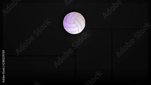 Volleyball bouncing up and down rhythmically against a dark minimalistic geometric background with soft purple light accents and subtle shadows in a clean modern motion design style