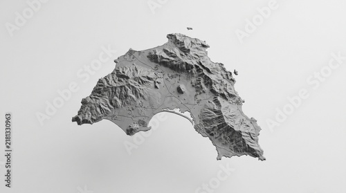 Minimalist Gray Topographic Relief Map Of An Island Isolated On A Clean Light Gray Background