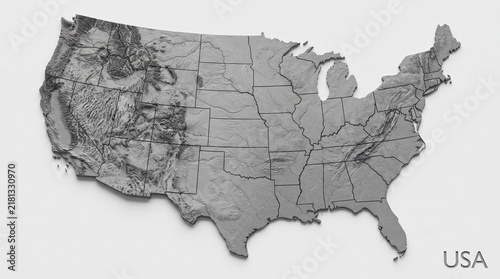 Detailed Stylized Grey Metallic Map Of The United States On A Light Background