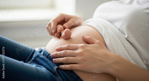 Close up of a pregnant woman's belly with fetal movement