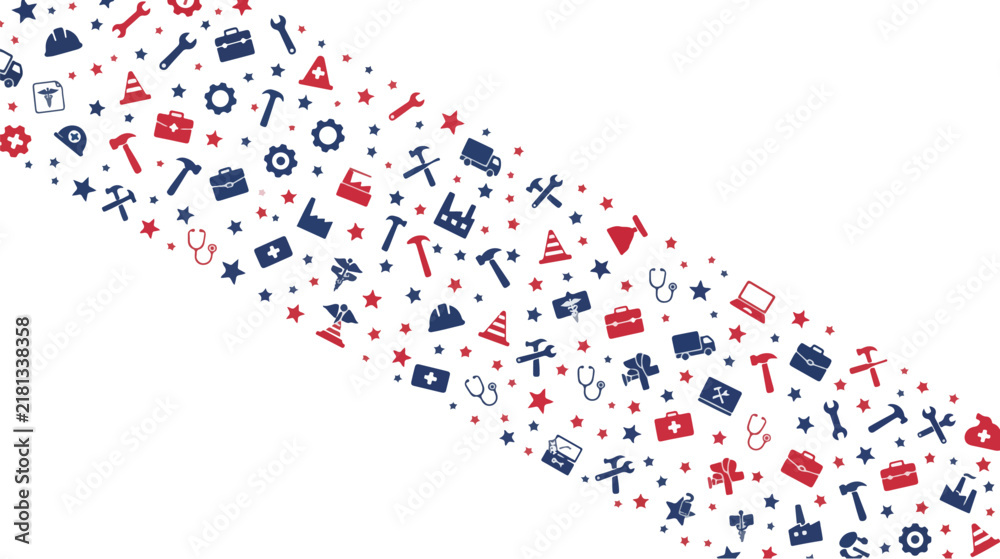 Fototapeta premium Labor Day Background with Construction Tools and Job Icons Pattern