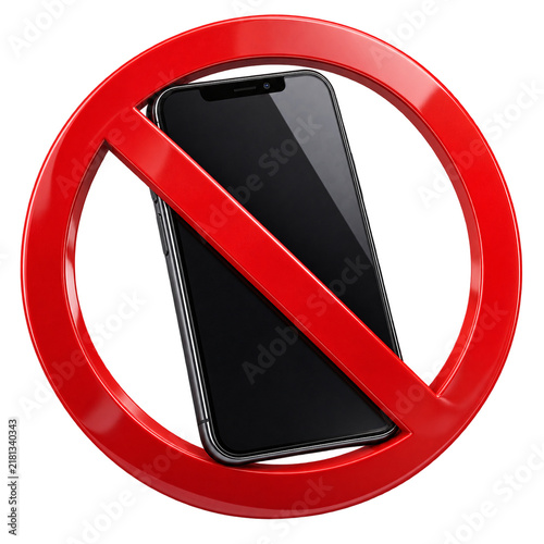 No Smartphone Prohibition Sign with Mobile Phone Isolated on Transparent Background
