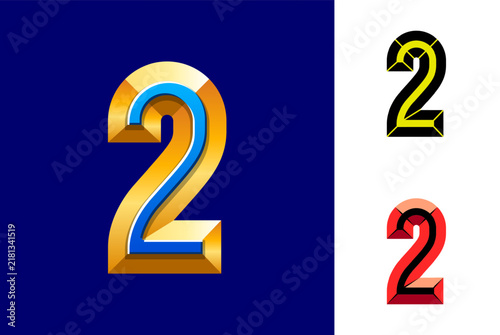 Number 2 made chiseled block, facet numeral two, beveled numeric set, vector illustration 10EPS