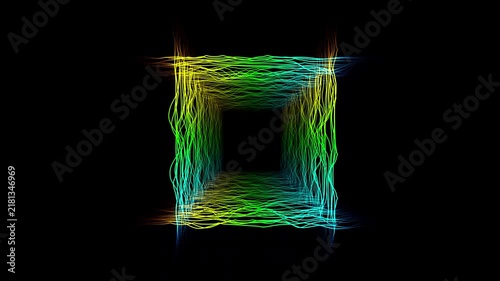 Colorful abstract neon wireframe tunnel animation overlay with dynamic flowing lines on transparent alpha channel background, seamless loop ideal for futuristic technology themes