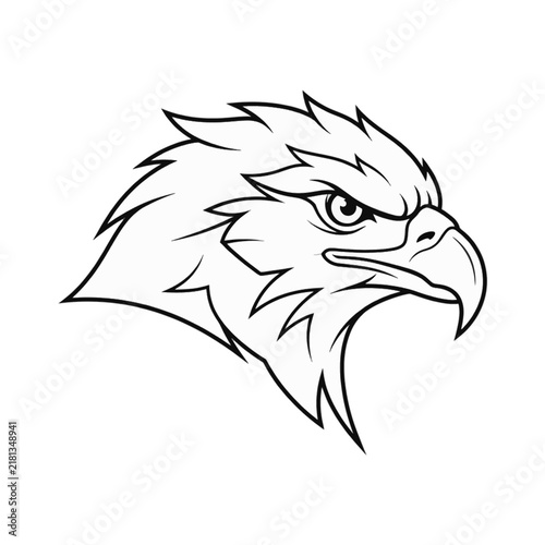Black and white eagle head outline vector illustration, ideal for sports team logos and mascot designs
