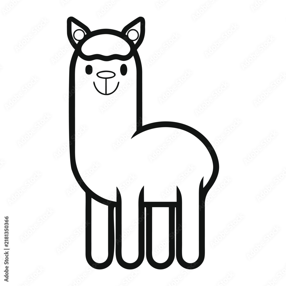 Fototapeta premium Cute Llama Cartoon Kawaii Alpaca Line Art Vector Illustratio