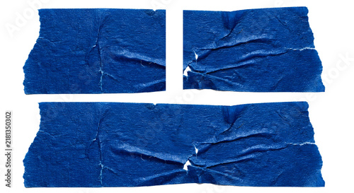 Foto Set of blue masking tape strips isolated on transparent background