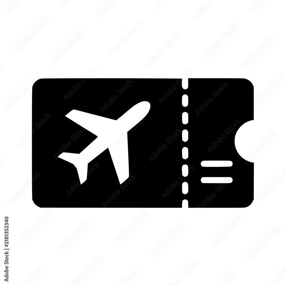 Fototapeta premium Ticket airline icon flat outline in black