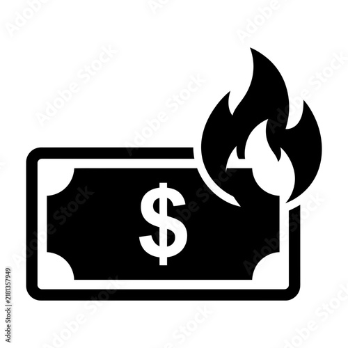 Burning dollar bill icon symbol