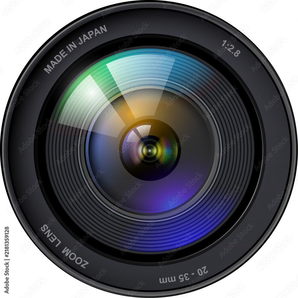 Obraz premium Camera photo lens icon isolated, professional DSLR zoom lens front view.