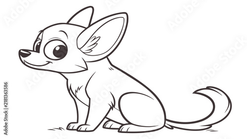 Obraz na plátně Chihuahua puppy vector illustration sitting calmly with large ears cute cartoon line art