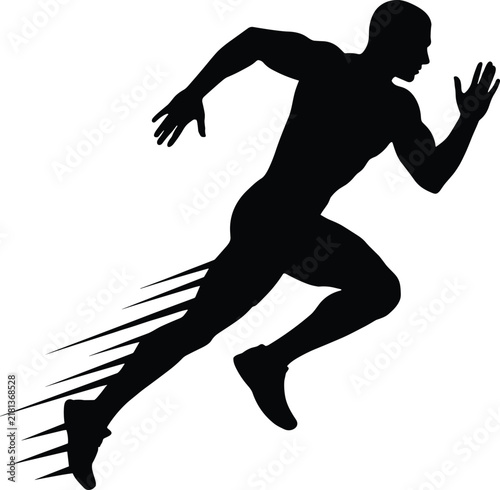 Картината върху платно Black silhouette of a runner in mid stride with motion lines