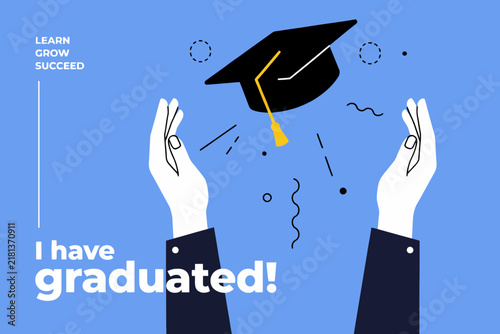 Graduation Hat Throwing Celebration Vector Illustration