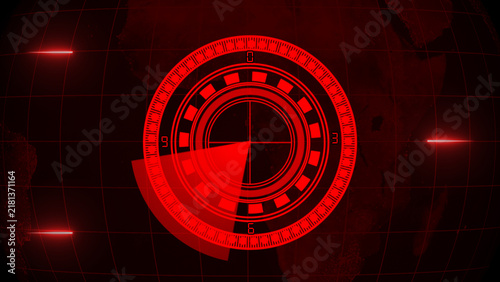 Konstfotografi Red Futuristic Radar Display with Target Blips and World Map technology digital