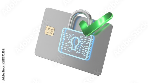 Secure credit card with digital lock and green check mark