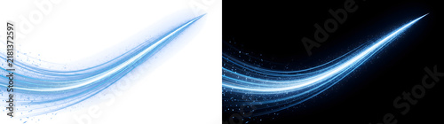 Принти на полотні Blue light swoosh curves upward with glowing sparkling particles trailing across