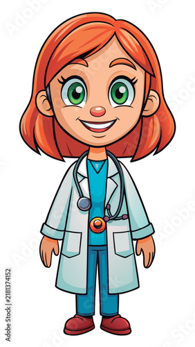 Friendly female doctor cartoon character.