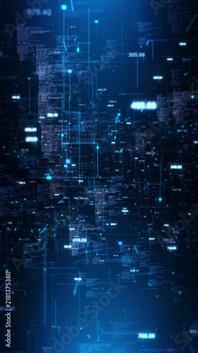 Blue code grid, interface data environment big data, artificial intelligence, programming, machine learning, cybersecurity, database processing, financial technology, analytics, software presentations