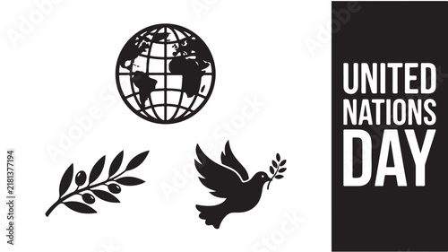 United Nations Day vector design with globe and dove of peace symbol