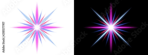 Obraz na płótnie Pink and blue neon star burst radiates sharp glowing rays from a bright center o