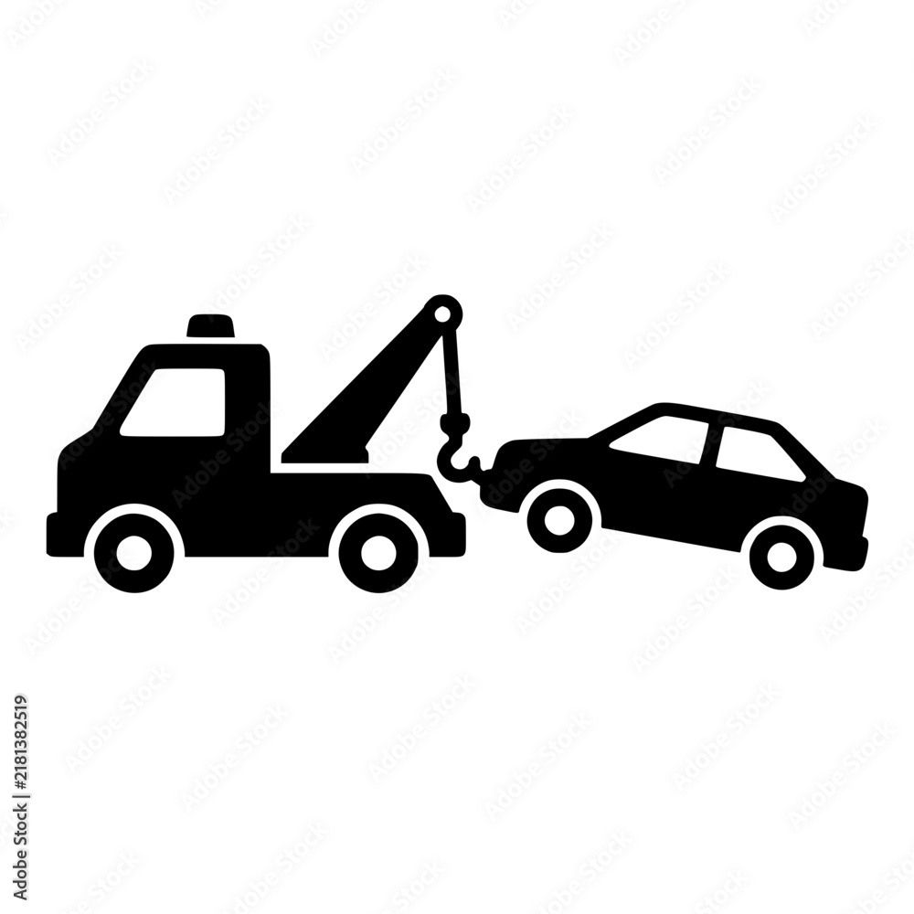 Naklejka premium Towed car icon flat outline in black