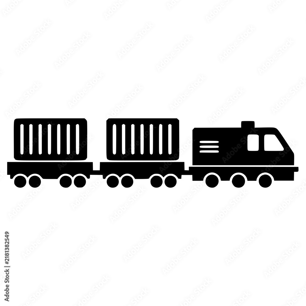 Fototapeta premium Train cargo icon flat outline in black