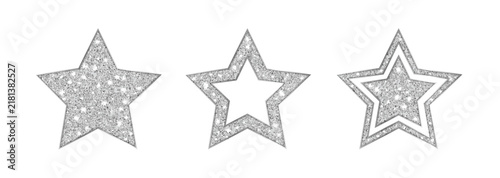 Silver glitter star shapes PNG with sparkling texture and bright shimmer, isolated on transparent background for festive Christmas decoration and glamorous holiday design elements