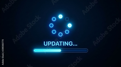 Obraz na płótnie Digital progress bar and circular loading icon indicate system update or software installation process in progress.
