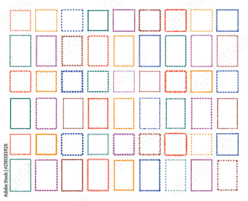 Multicolored patterned frames linocut stamp vector template