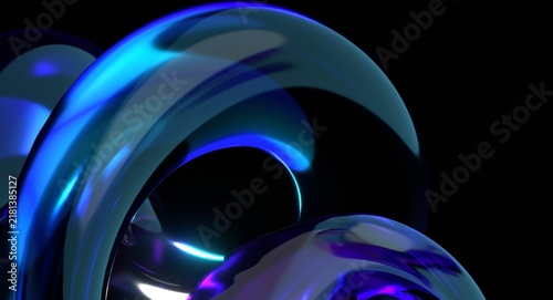Bild auf Leinwand Glossy blue and purple liquid forms futuristic abstract shapes on a dark backgro