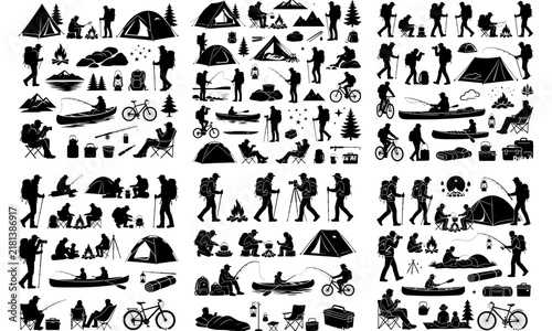 Adventure Silhouette Vector Set – Hikers, Campers, Backpackers, Kayakers and Outdoor Activities