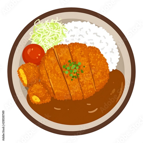 Delicious Japanese Tonkatsu Meal Illustration.
