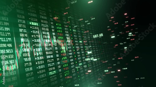 Changing market numbers, arrows price graphs financial exchange display. day trading, forex, equity research, economic forecasts, risk management, investor updates, banking stories and global business