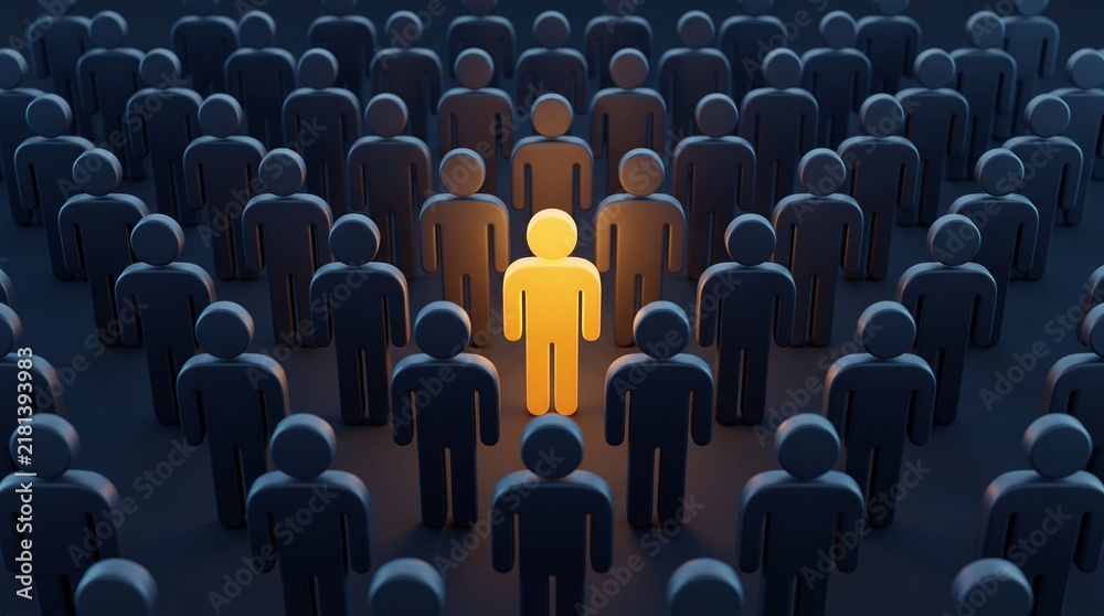 Obraz premium Standout Employee Among Crowd Representing Talent Recognition, Leadership Potential, Recruitment and Competitive Differentiation
