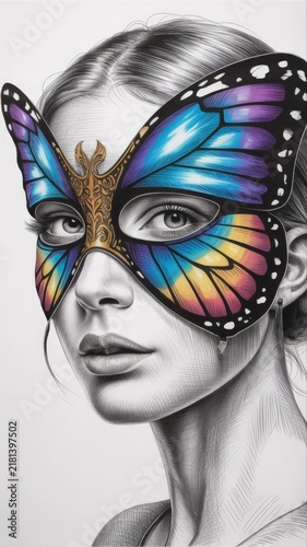 Glamorous masquerade woman with artistic makeup, mask with butterfly wings, fantasy carnival