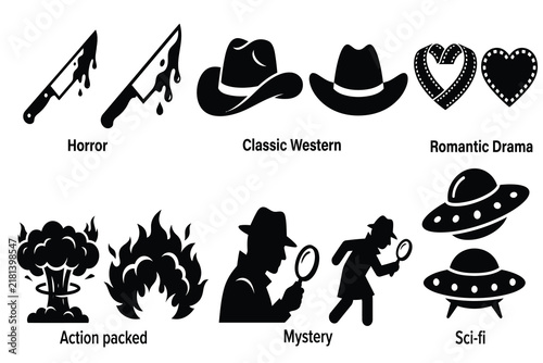 Film genre and movie storytelling icon collection
