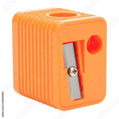 Konstfotografi Orange plastic pencil sharpener isolated on transparent background