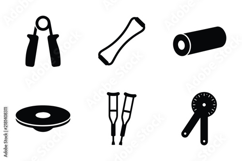 Foto Fitness and Rehabilitation Equipment Icons, Health and Wellness Vector Set, Ther