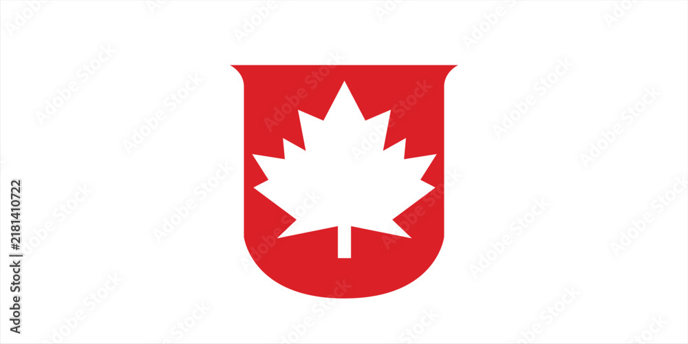 Obraz premium Minimalist Red Shield Emblem Featuring A White Maple Leaf Symbolism Representing Nature And Patriotic Canadian National Heritage Concepts