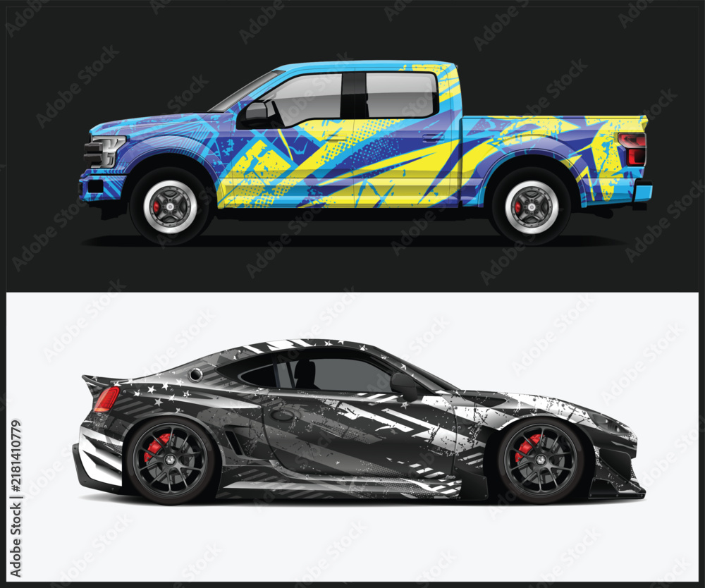 Fototapeta premium Dynamic Vehicle Wrap Designs for Trucks and Sports Cars