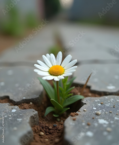 Daisy Flower Growing Through Concrete Crack
