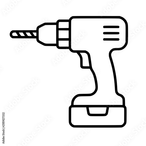 Foto Power drill icon flat outline in black